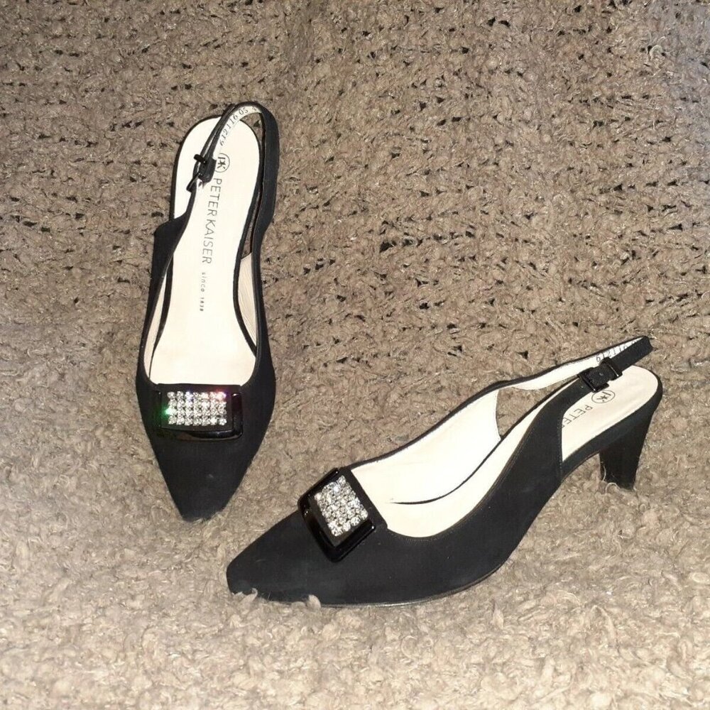 PETER KAISER-Black Suede w/Jeweled Vamp-Adjustable Slingback-Sz 4.5 UK-6.5 US-EX